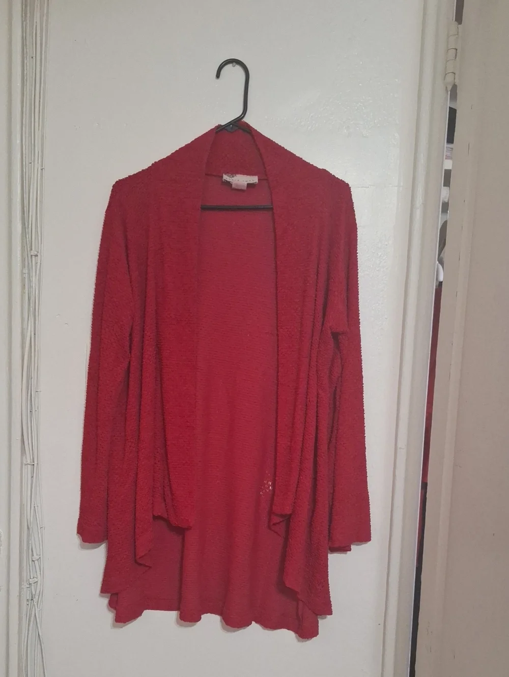 Open-Front Red Draped Cardigan Sweater for Women